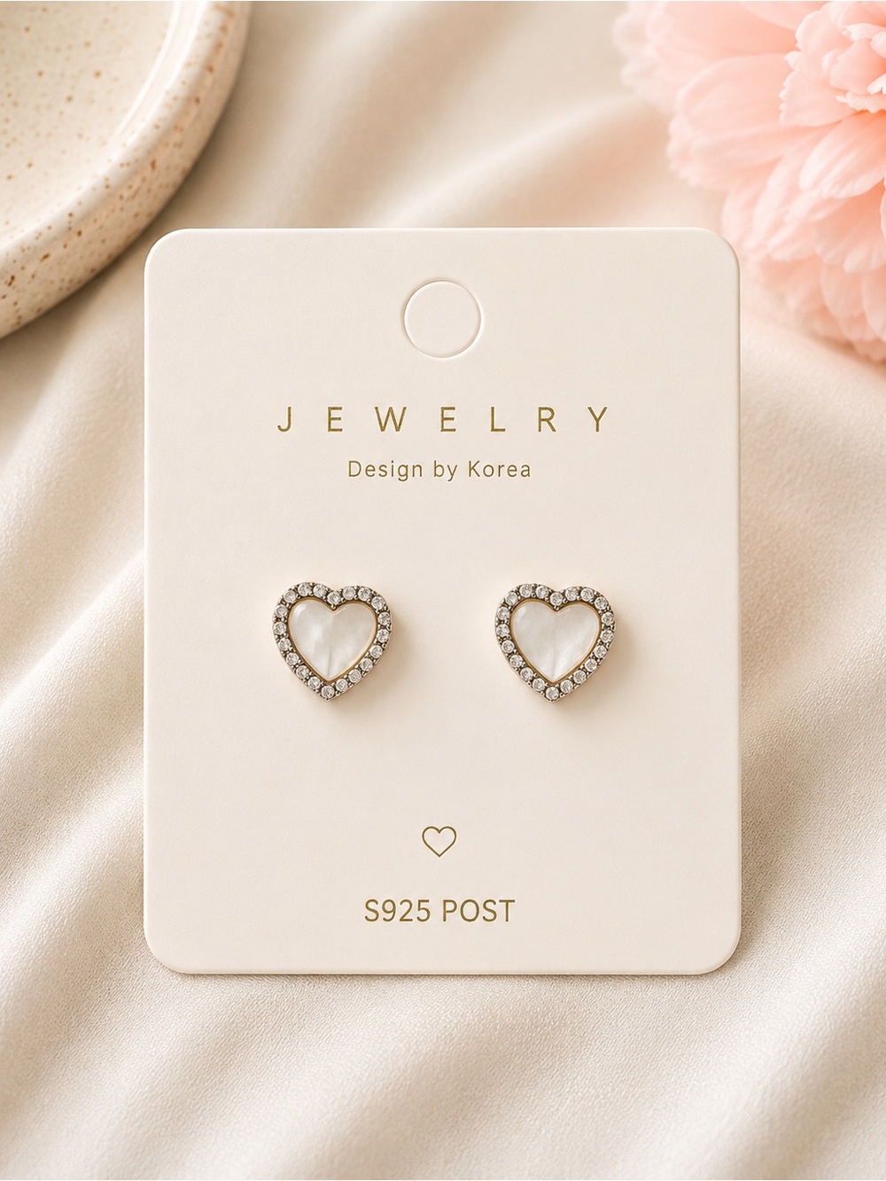 Pearl Heart CZ Stud Earrings -